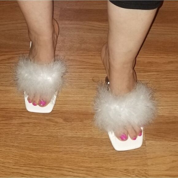 FEATHERED HEELED MULES WHITE PRINCES SHOES 7.5 - Picture 8 of 11